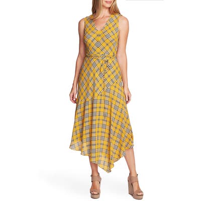 Vince Camuto Highland Plaid Asymmetrical Dress, Yellow