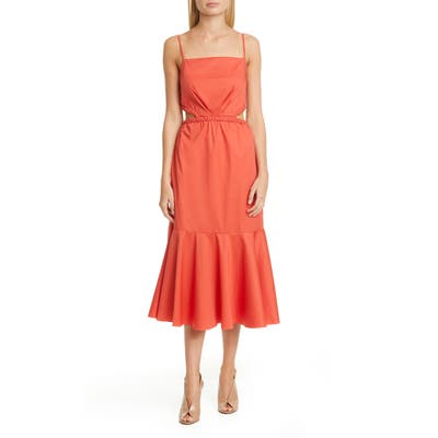 Johanna Ortiz Side Cutout Midi Dress, Orange