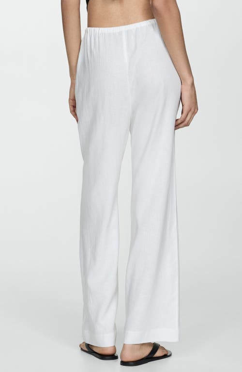 Shop Mango Linen Blend Straight Leg Drawstring Pants In White