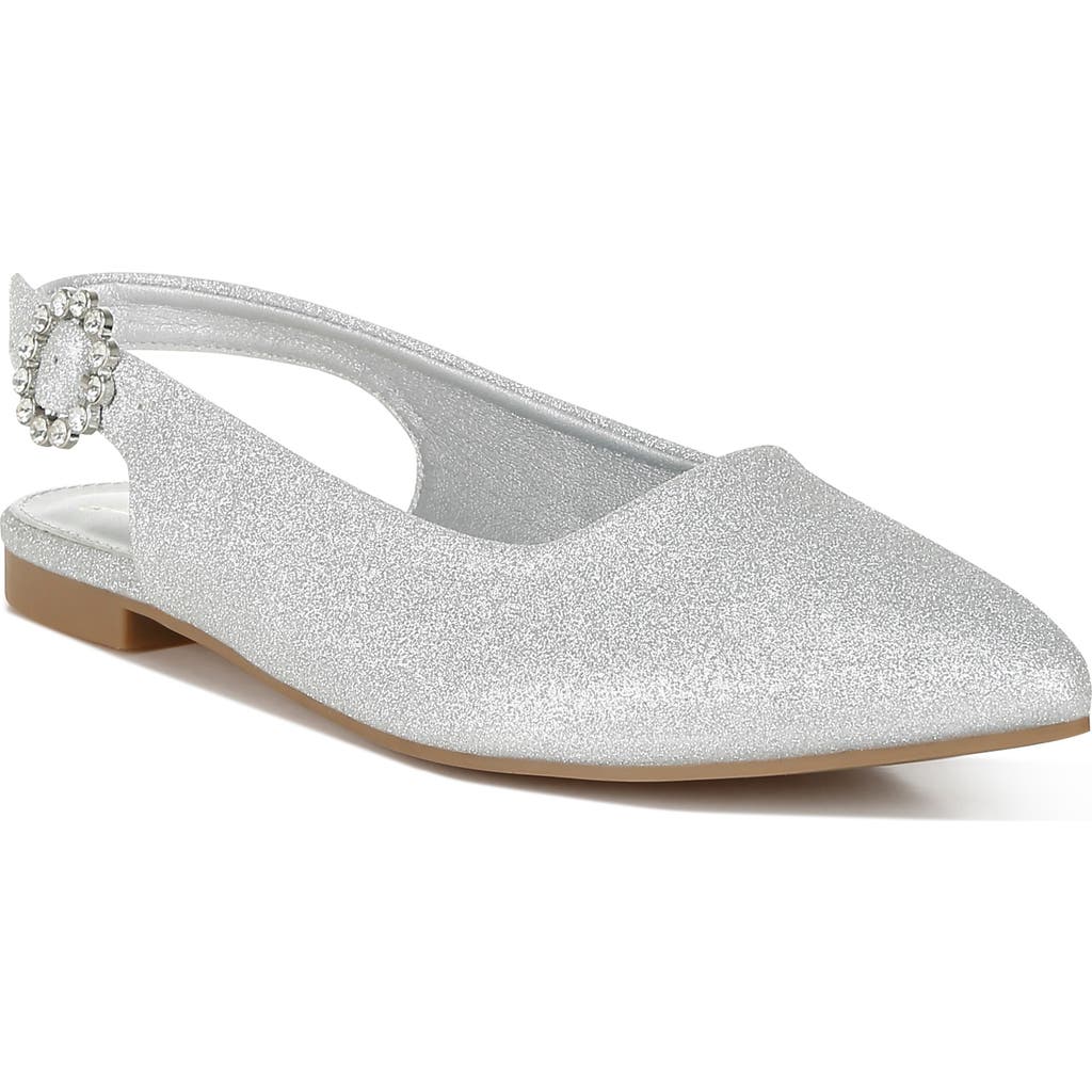 London Rag Giora Jewel Buckle Slingback Flat In Silver
