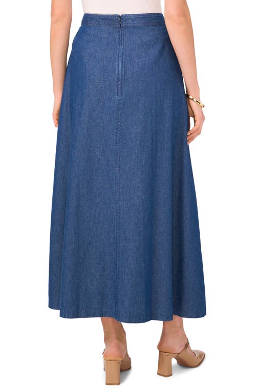 Shop Vince Camuto Cotton Denim Midi Skirt In Classic Navy