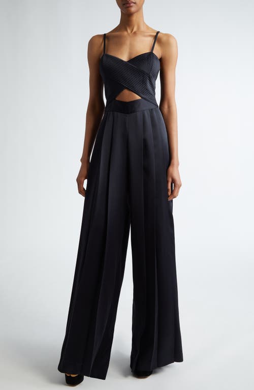 Ramy Brook Malissa Cutout Waist Wide Leg Jumpsuit Black at Nordstrom,