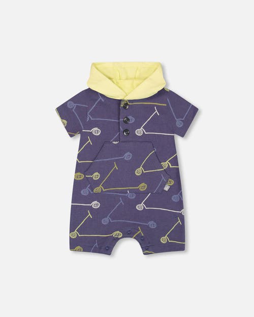 Deux Par Deux Baby Boy's French Terry Hooded Romper Blue Printed Scooters at Nordstrom