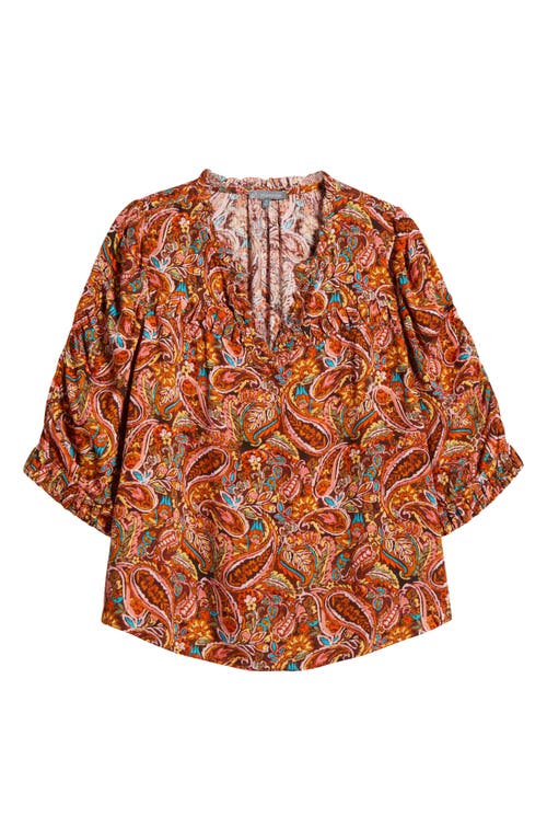 Shop Wit & Wisdom Print Puff Sleeve Top In Ancient Clay Multi