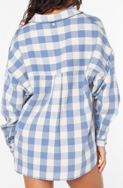 Roxy Let's Get Away Check Cotton Flannel Button-up Shirt In Infinity Blue
