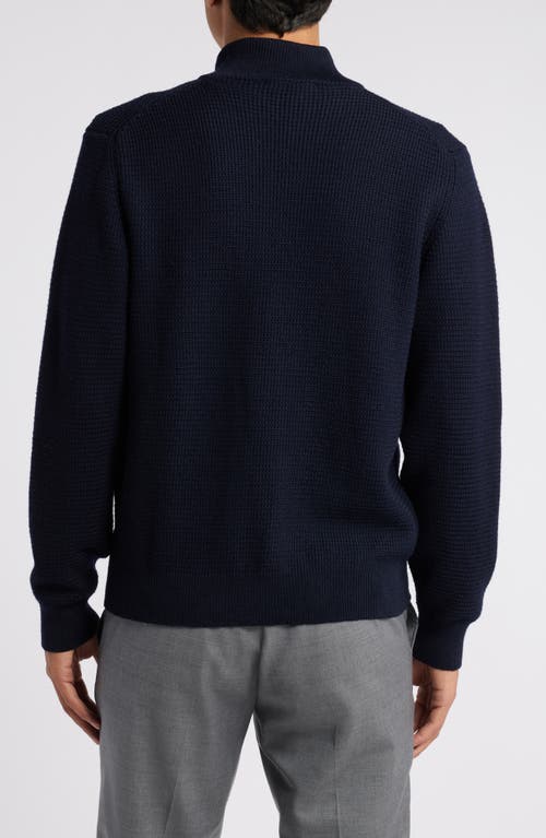 Shop Canali Textured Zip-up Wool Cardigan In Navy