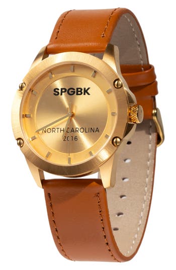 Spgbk Watches Men's Ferguson Three Hand Quartz Tan Leather Watch 44mm In Gold