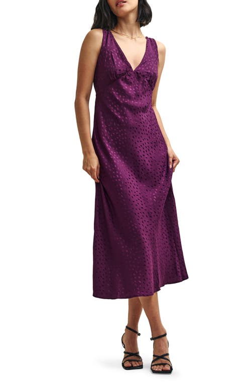 Helena Dot Print V-Neck Satin Midi Dress in Purple