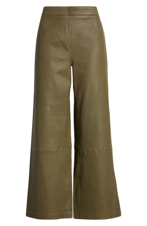 Shop Frame Crop Wide Leg Leather Pants In Rich Military