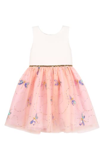 Shop Zunie Kids' Sleeveless Dragonfly Dress In Coral/white