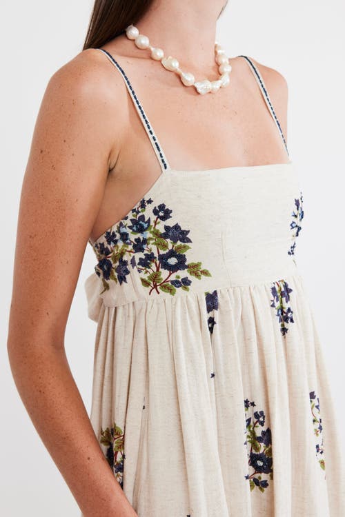 Shop Eddy Gavin Midi Dress In Oatmeal Bluesy Beaded Floral