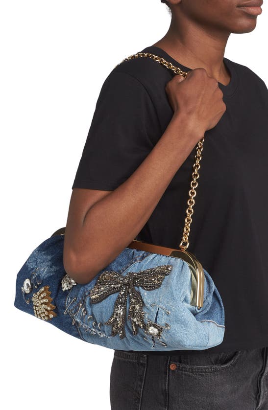 Dolce & Gabbana Rhinestone & Safety Pin Denim Patchwork Bag