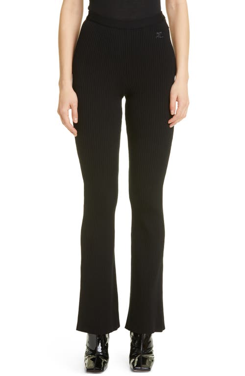 Courrèges Classic Rib Knit Flare Pants in Black at Nordstrom, Size 4