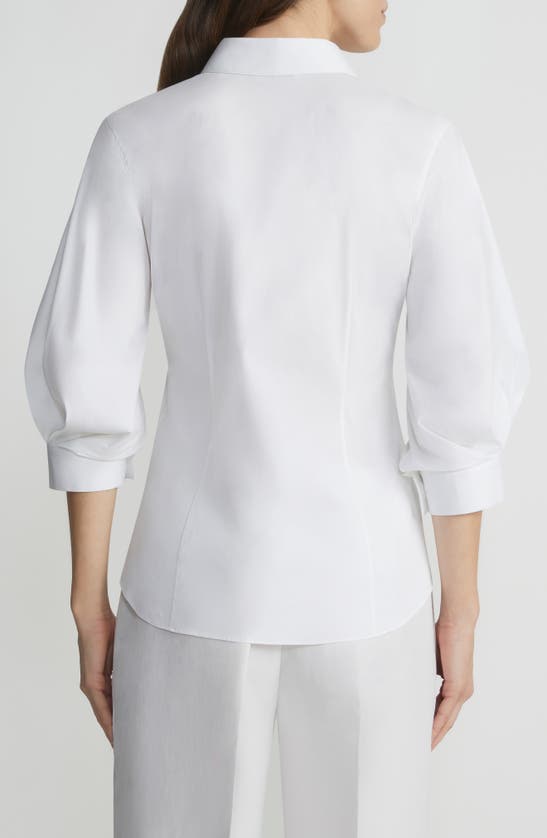 Lafayette 148 Slim Fit Balloon Sleeve Stretch Cotton Blend Button-up Shirt In White