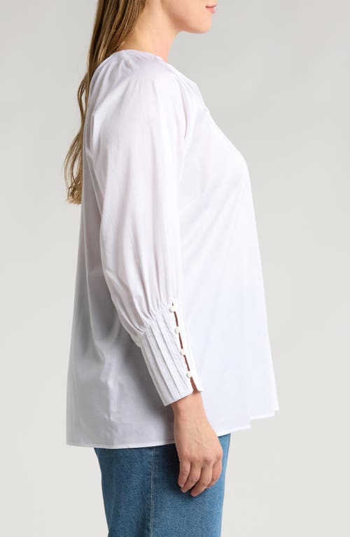 Shop Harshman Cerys Split Neck Pleated Cuff Cotton Top In White