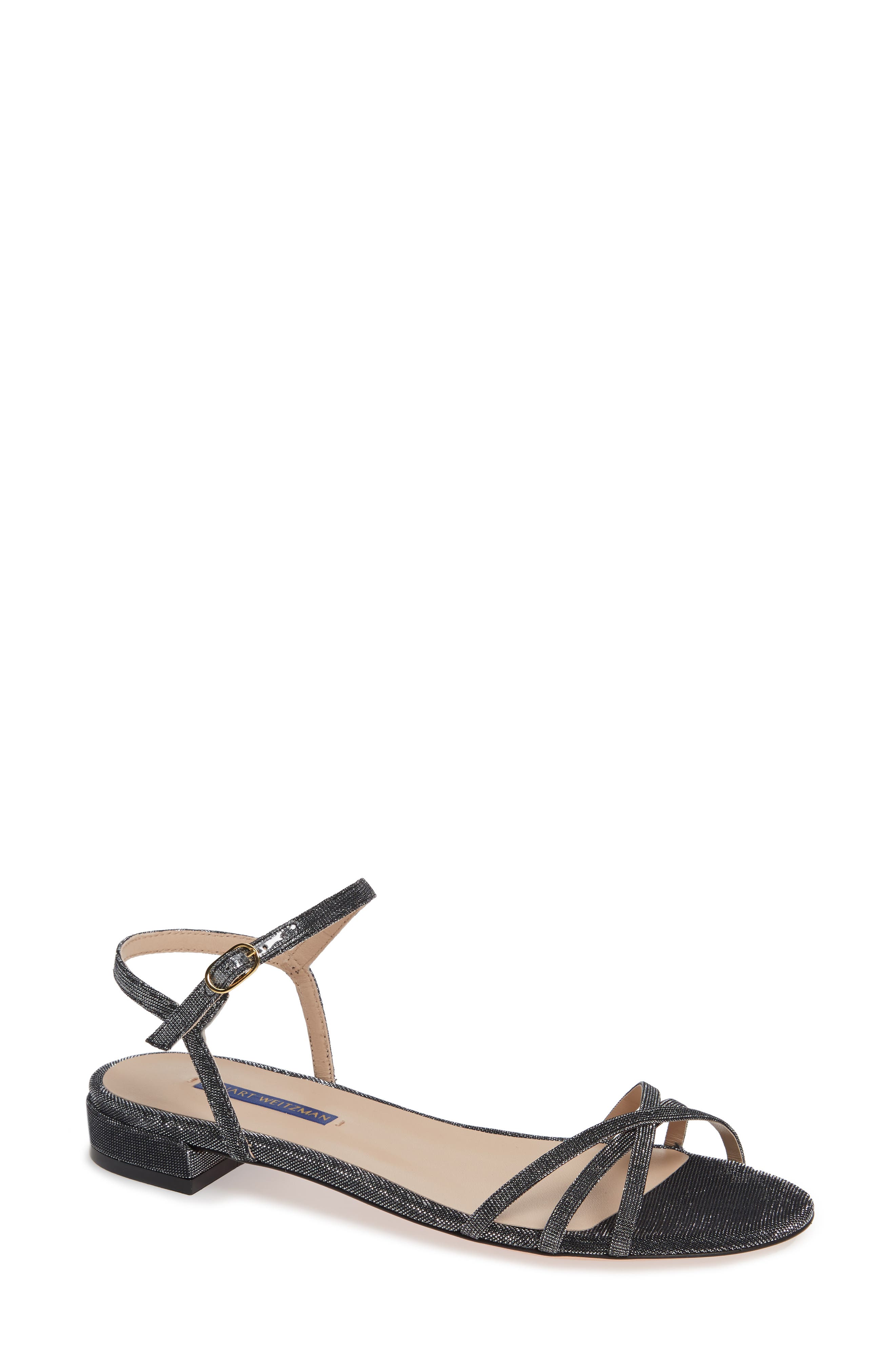Stuart Weitzman Starla Quarter Strap Flat Sandals- Black