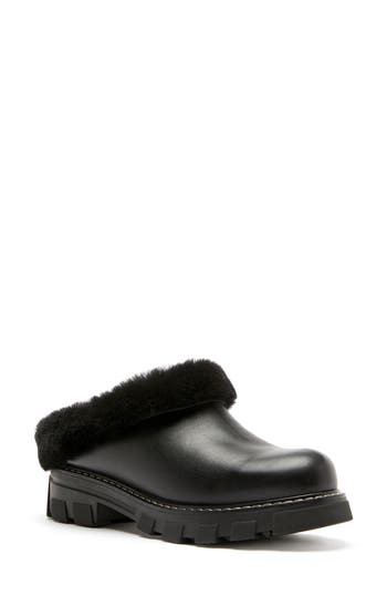 La Canadienne Always Waterproof Genuine Shearling Lined Clog In Black Leather