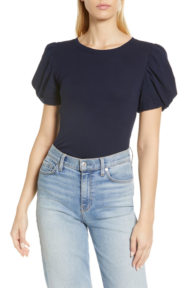 1.STATE Puff Sleeve Rib Knit T-Shirt | Nordstrom