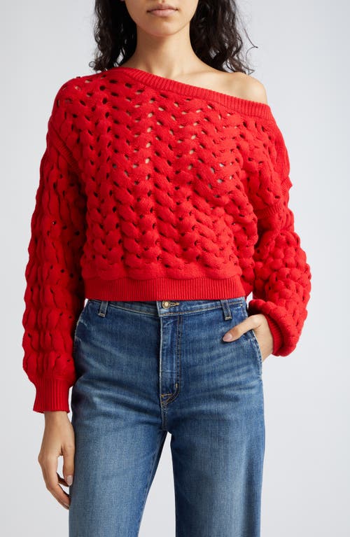 Alice + Olivia Allene Cable Stitch Cotton & Wool Blend Sweater in Bright Ruby