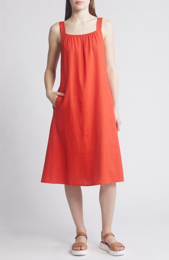 Eileen Fisher Organic Linen Cami Midi Dress In Flame