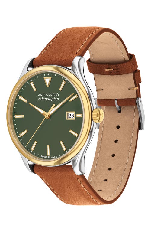 Shop Movado Heritage Calendoplan Leather Strap Watch, 40mm In Green