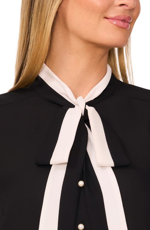Cece Tie-neck Button-up Shirt In Rich Black