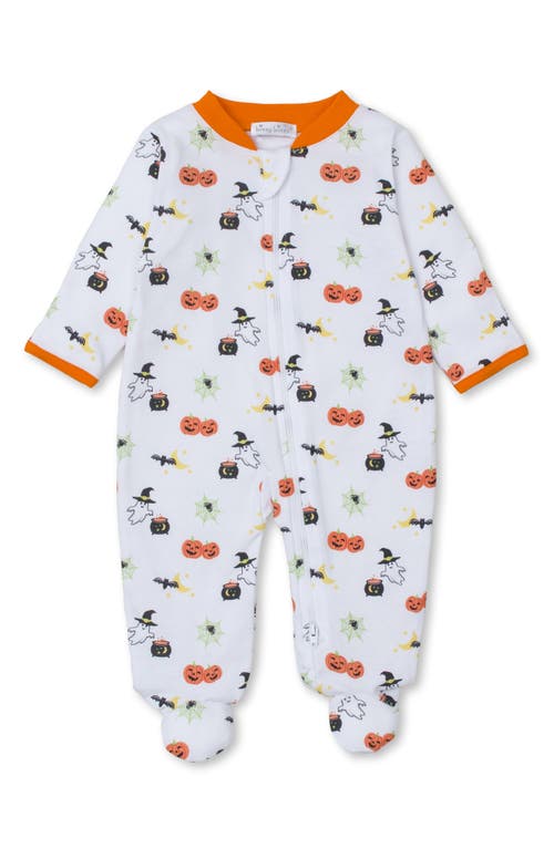 Kissy Kissy Babies'  Halloween Print Pima Cotton Zip Footie In White Multi