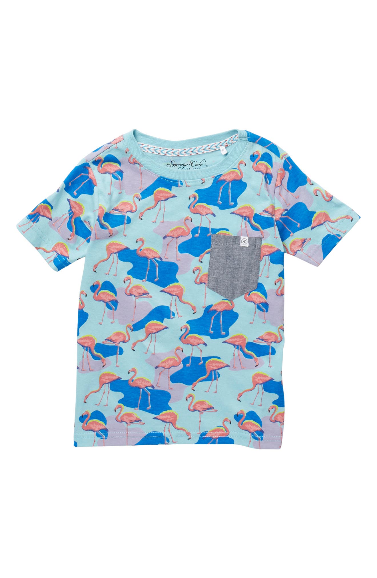 Sovereign Code Kids' Travis Flamingo Print T-shirt In Flamingo Camo/teal
