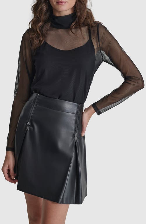 Shop Dkny Turtleneck Mesh Top In Black