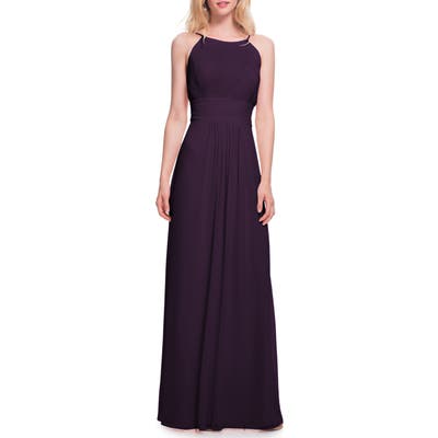 #levkoff Low Back Pleated Chiffon Gown, Purple