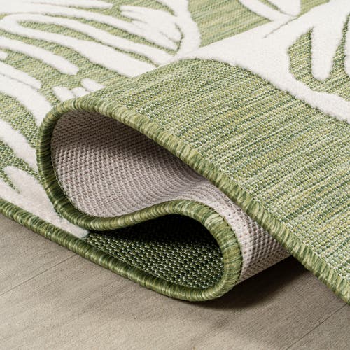 Jonathan Y Tobago High-low Two-tone Monstera Leaf Indoor/outdoor Area Rug In Light Green/ivory