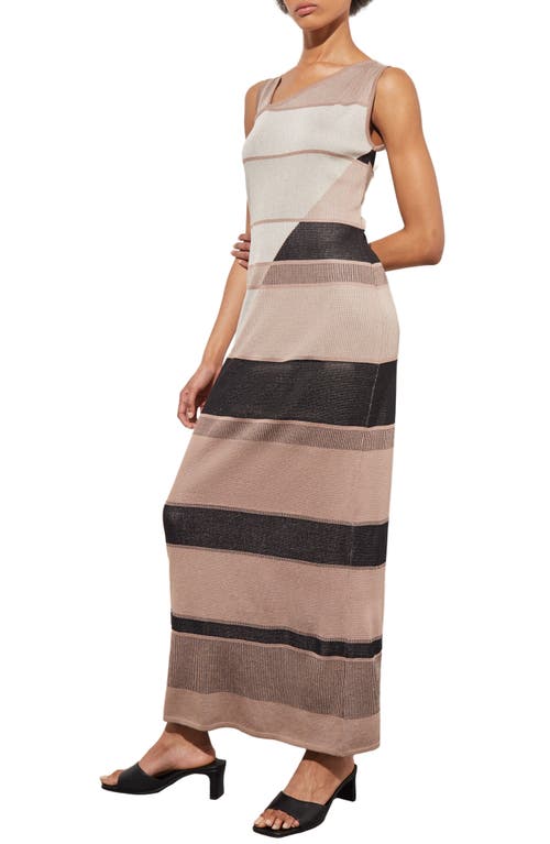 Ming Wang Stripe Sleeveless Maxi Dress In Java