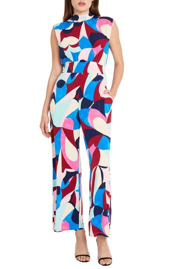 Shop Donna Morgan For Maggy Straight Leg Jumpsuit In Cream/berry