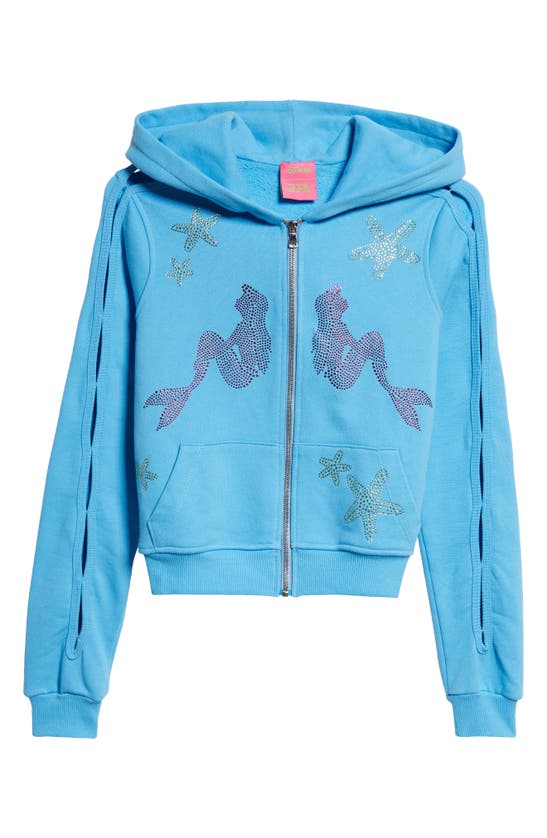 Marshall Columbia X Disney 'the Little Mermaid' Slash Cutout Rhinestone Embellished Cotton Zip Hoodie In Blue