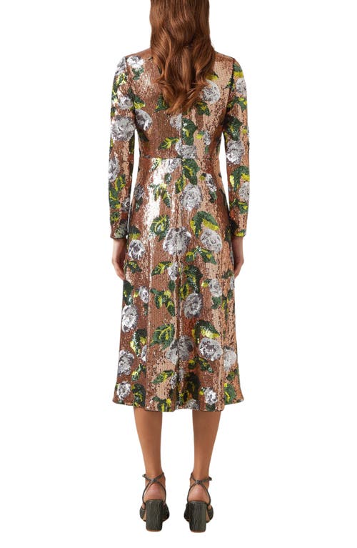 Shop Lk Bennett Marcel Floral Sequin Long Sleeve Midi Dress In Rose Multi