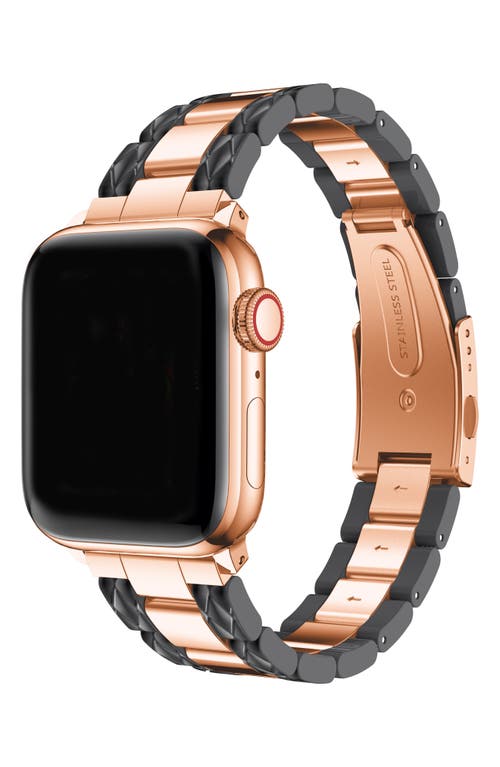 The Posh Tech Two-Tone Stainless Steel & Enamel 20mm Apple Watch® Bracelet Watchband in Black/Rose Gold