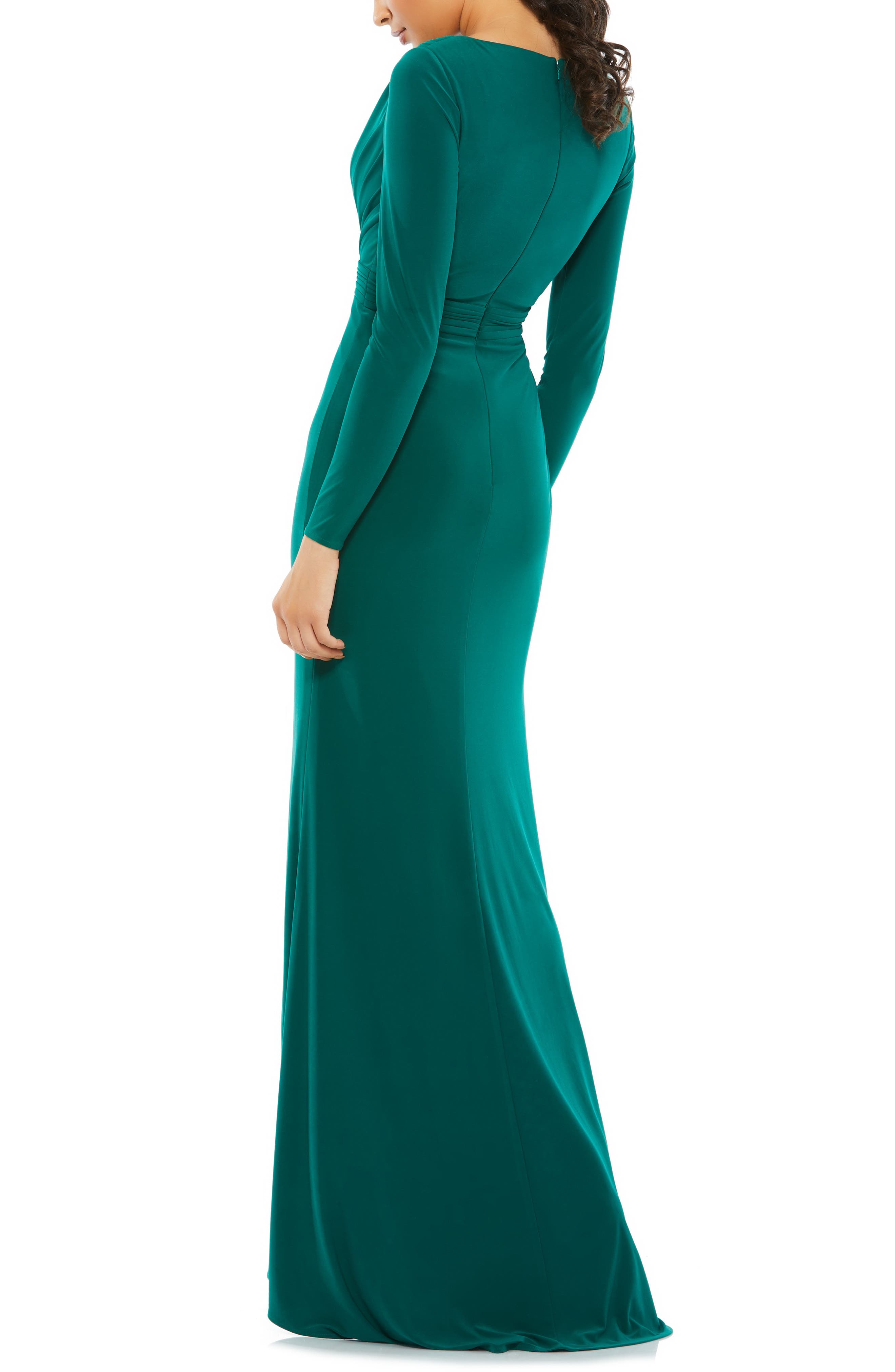 Mac Duggal Long Sleeve Wrap Jersey Gown 