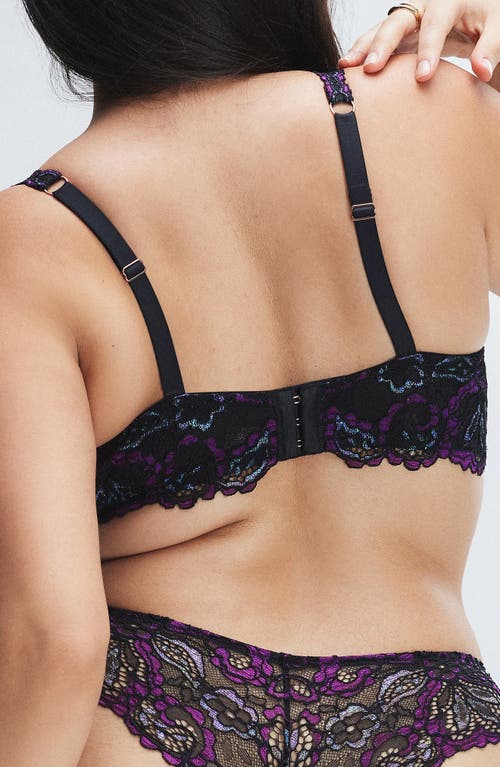 Savage X Fenty Romantic Corded Metallic Lace Padded Demi Bra In Black Caviar/purple Metallic