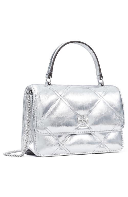 Tory Burch Kira Diamond Quilted Metallic Leather Crossbody Bag In Silver