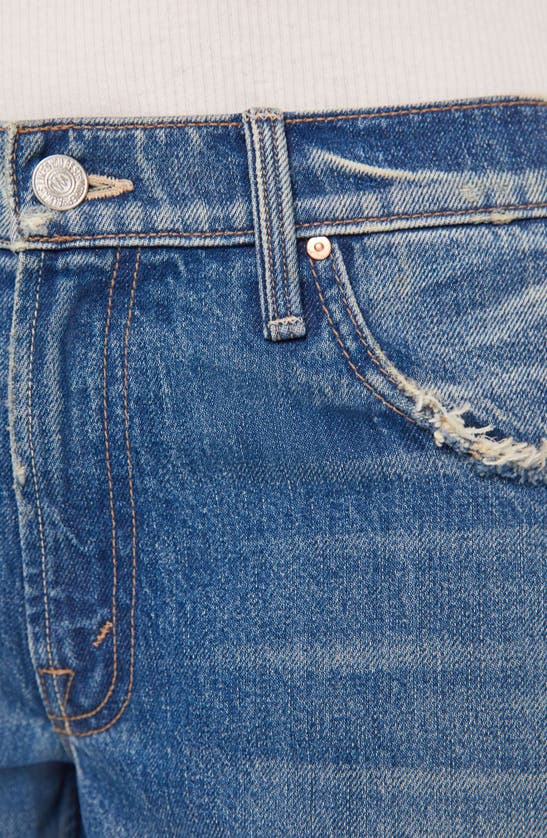 Mother The Down Low Spinner Heel Ripped Low Rise Wide Leg Jeans In Bde