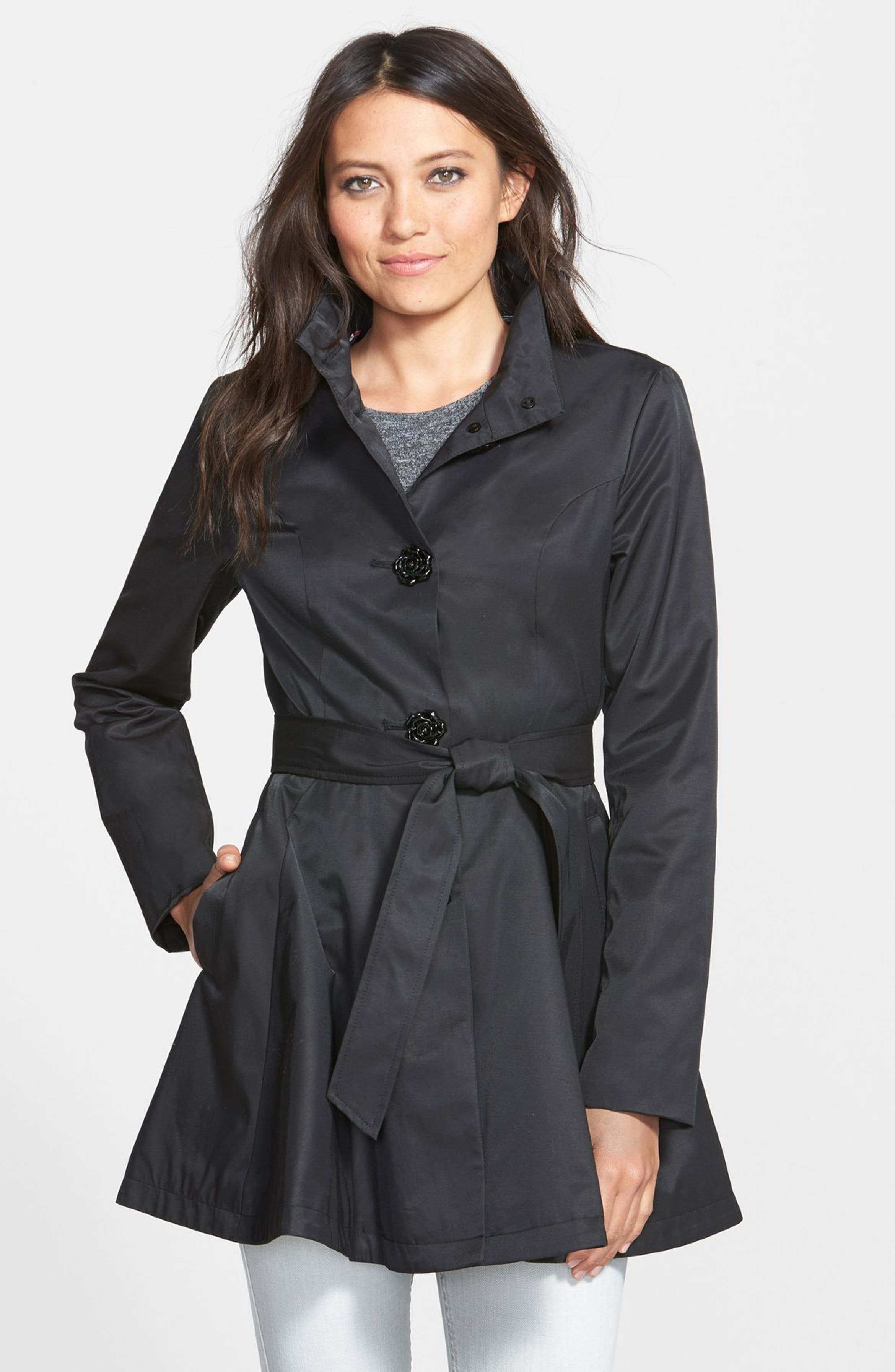 Betsey Johnson Belted High-Low Trench with Flower Buttons | Nordstrom