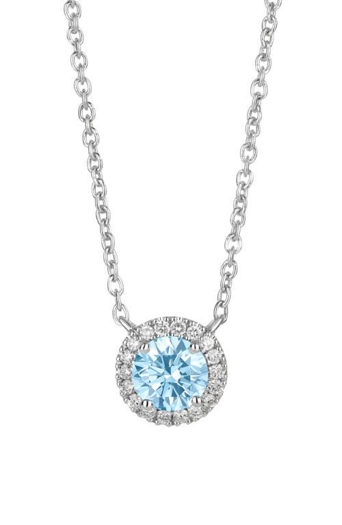 1-Carat Lab Grown Diamond Halo Pendant Necklace in Blue/14K White Gold