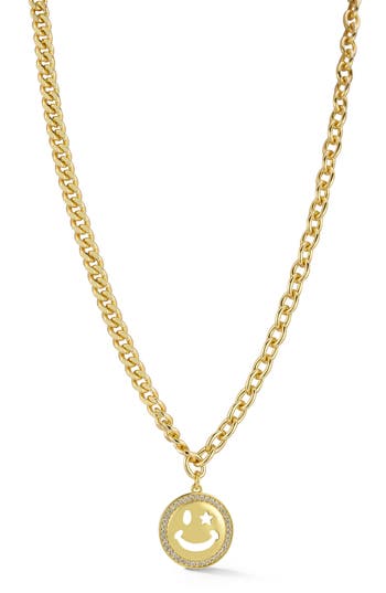Sphera Milano Cubic Zirconia Smiley Face Pendant Necklace In Gold