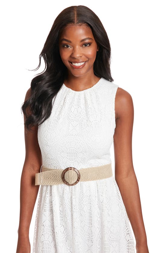 Shop London Times Lace Sleeveless Belted Fit & Flare Dress In White