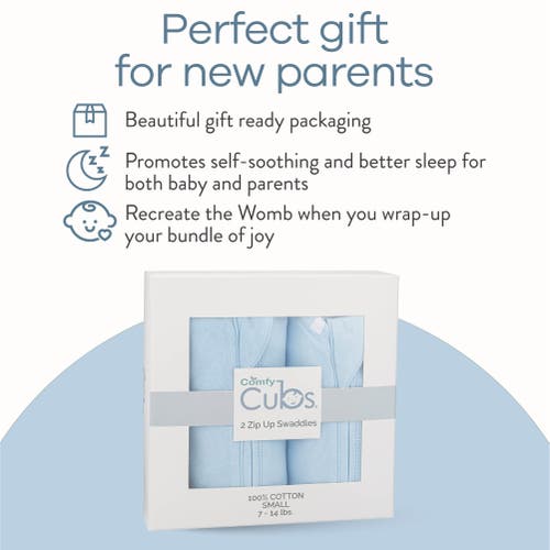 Comfy Cubs Swaddle Blanket Baby Girl Boy Easy Zipper Wrap 2 Pack Newborn Infant Sleep Sack In Blue