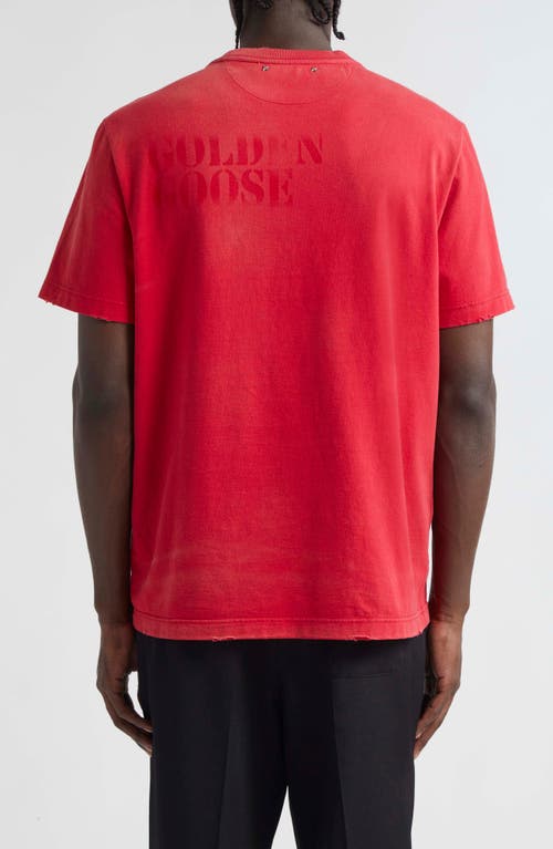 Golden Goose Journey Distressed Cotton Graphic T-shirt In Urban Red/dark Red