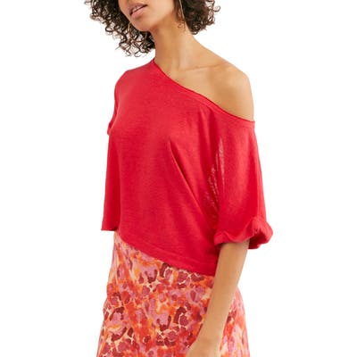 Free People Sweet Surprise Linen Blend Tee, Red
