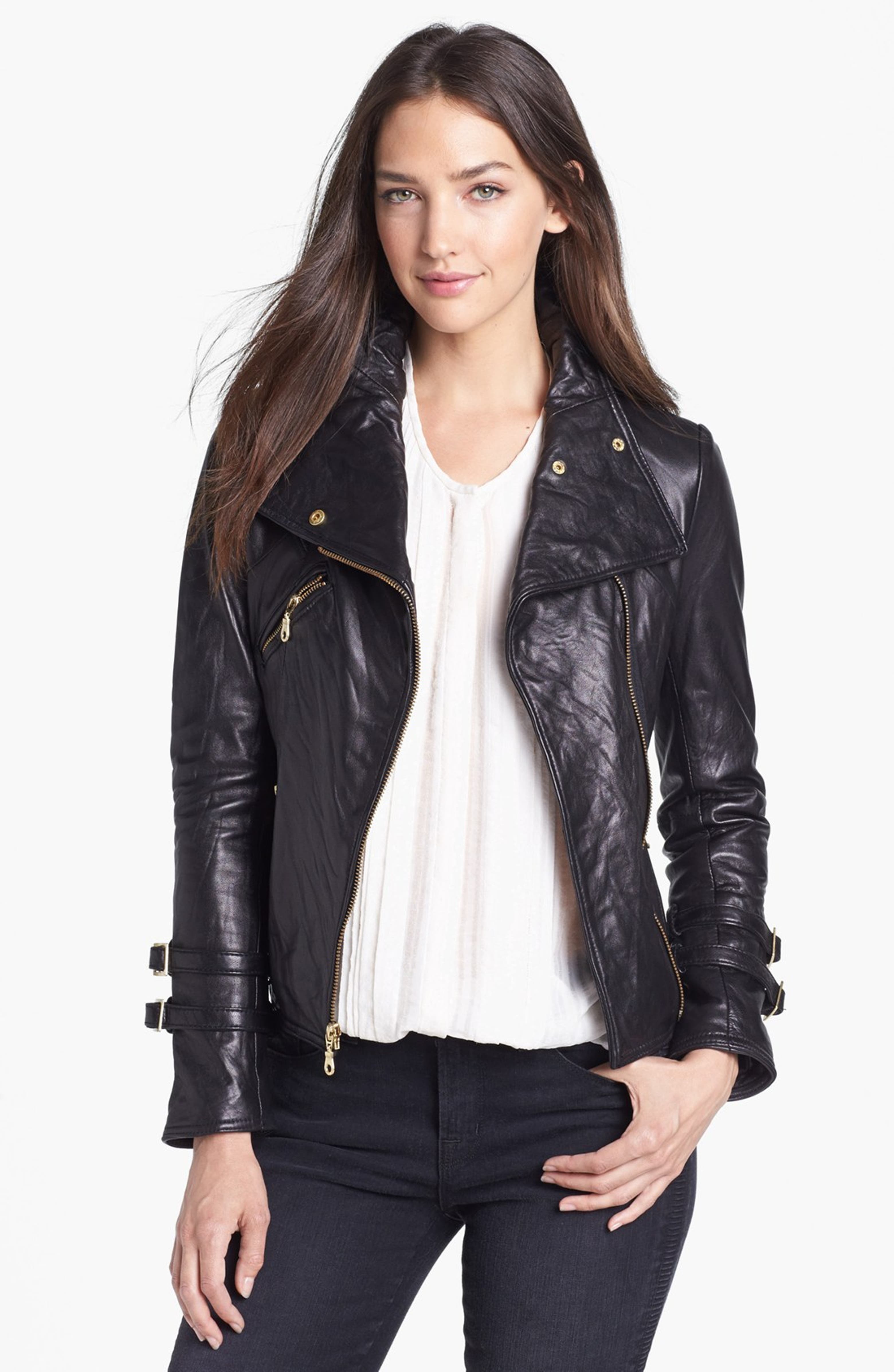 DKNY Asymmetrical Leather Moto Jacket (Online Only) | Nordstrom