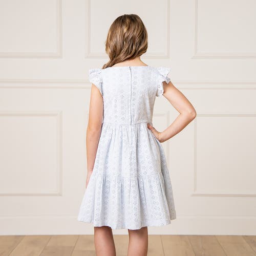 Shop Hope & Henry Girls' Organic Tiered Eyelet Dress, Kids In Pale Blue Eyelet