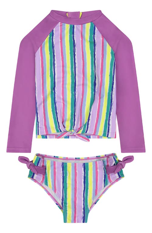 Andy & Evan Kids' Stripe Long Sleeve Two-Piece Rashguard Swimsuit Purple at Nordstrom,